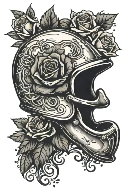 racing helmet with rose intertwined tattoo design idea