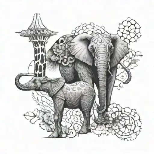 elephant and giraffe tattoo design idea