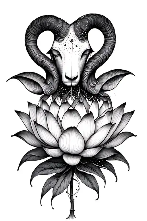 lotus flower and aries constellation formed tattoo design idea
