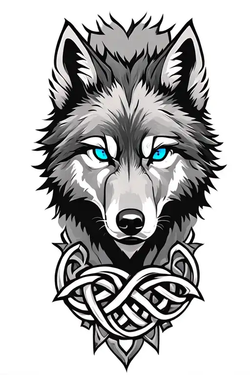 wolf with blue eyes on armor tattoo design featuring Celtic trinity knot  tattoo design idea