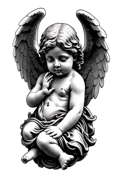 angel baby statue side profile tattoo design idea