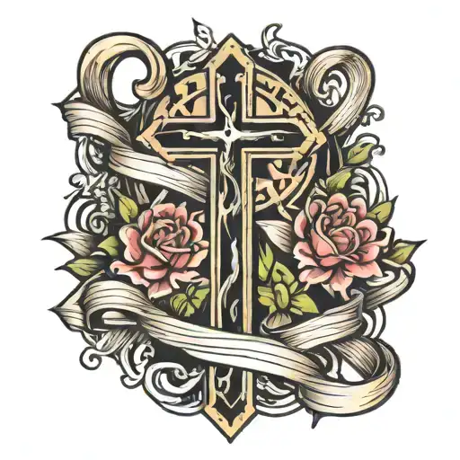 cancer ribbon and cross tattoo tattoo design idea