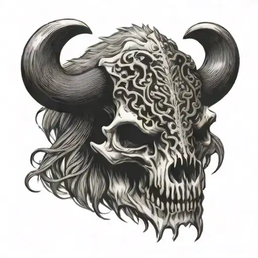 black metal bison skull tattoo design idea