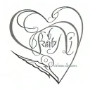 Baby J, Olivia, Mason, Michael, Tate, Tristyn, Zyann, Zach in the shape of a heart with elegant script font tattoo design idea