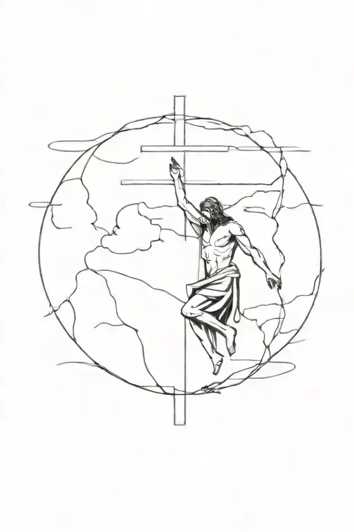 The crucifixion of Jesus, wrapped in the wind tattoo design idea