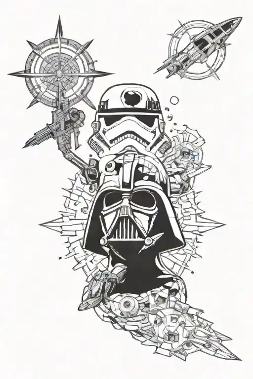 star wars and warhammer and brandon sanderson and solar punk tattoo design idea