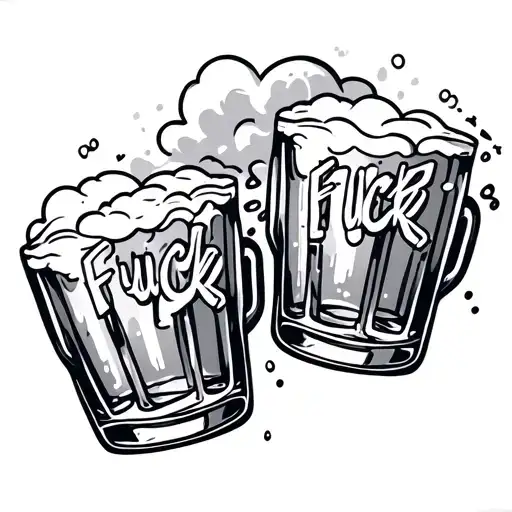 Shots glass cheers under with a fuck life cloud above the glass tattoo design idea