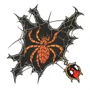 spider web on the entire dorsal part of the left hand, above it the Brazilian wandering spider, with thorns and drops of blood tattoo design idea