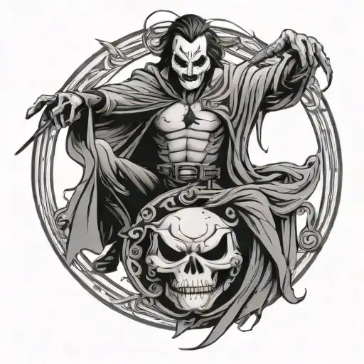 yin yang symbol with the joker and grim reaper full body tattoo design idea