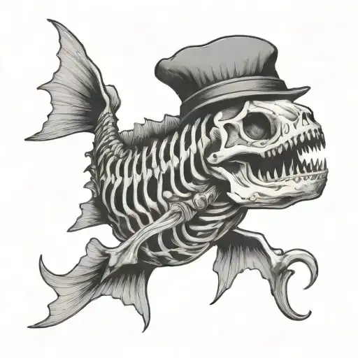 Fish Skeleton smoking a cigarette tattoo design idea