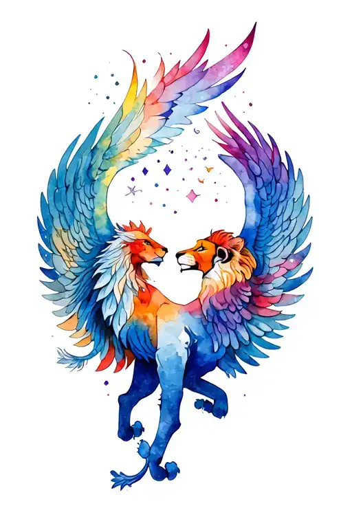 lion and pheonix and angel wings tattoo design idea