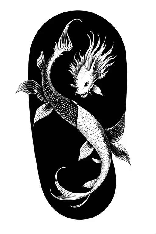 dragon and koi fish yin yang tattoo design idea