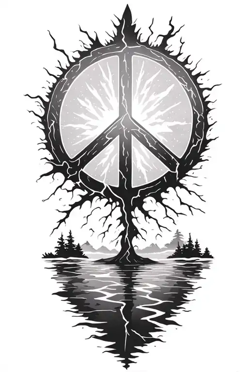 peace and lightning storm and time and nature, adoption symbol tattoo design idea