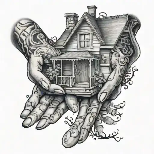 house opening with hands tattoo design idea