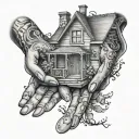 house opening with hands tattoo design idea