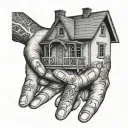 house opening with hands tattoo design idea