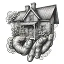 house opening with hands tattoo design idea