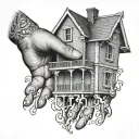 house opening with hands tattoo design idea