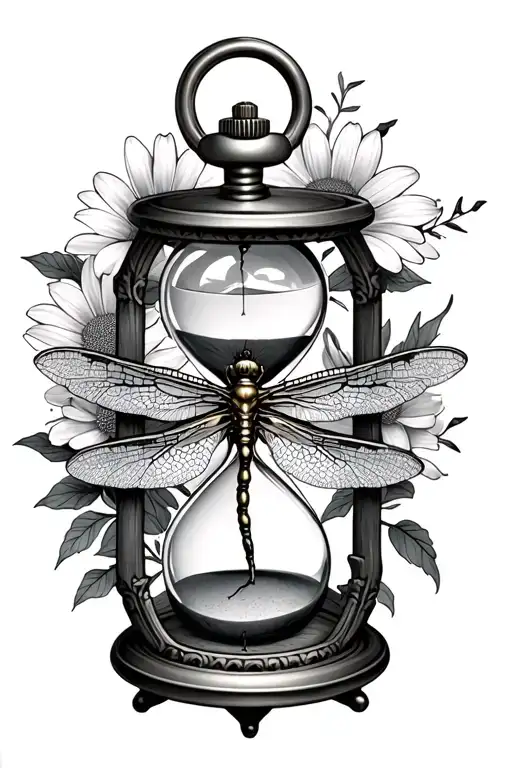 hourglass july september august birth flower broken pocketwatch with dragonfly tattoo design idea