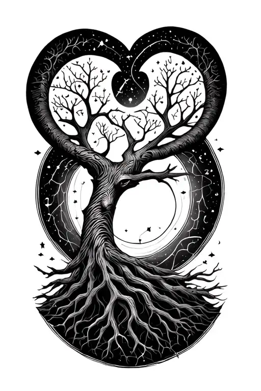 Tree of Life + Aries constellation intertwined tattoo design idea