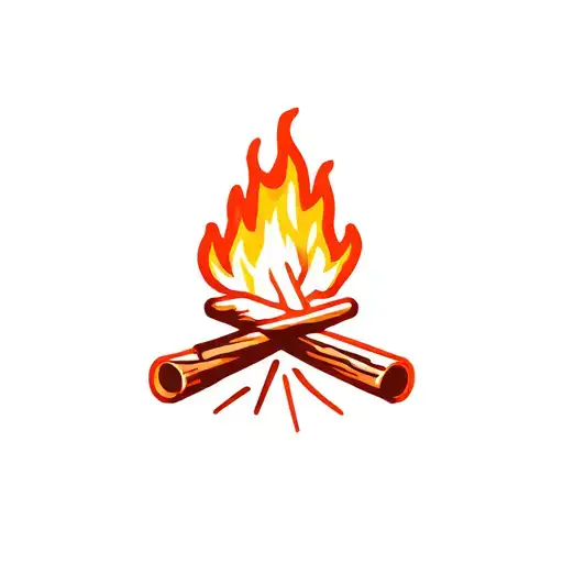 Simple campfire tattoo icon logo. The flames need to be concentric and colorful, no more than two logs underneath. tattoo design idea