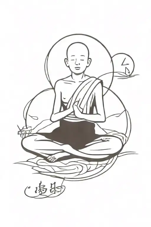 Buddhist monk meditating tattoo design idea