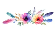 2 flowers and 5 feathers tattoo design idea
