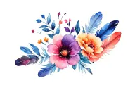 2 flowers and 5 feathers tattoo design idea