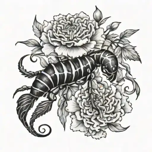 scorpio full mood marigolds cosmo flower tattoo design idea
