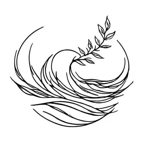 Willow tree leaf with ocean wave merging together to form tattoo design idea