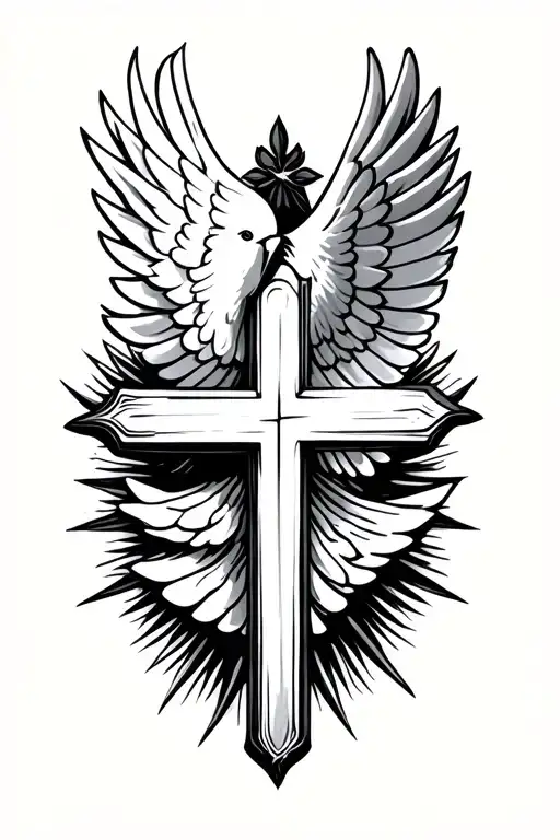 Holy Spirit dove and bible cross tattoo design idea