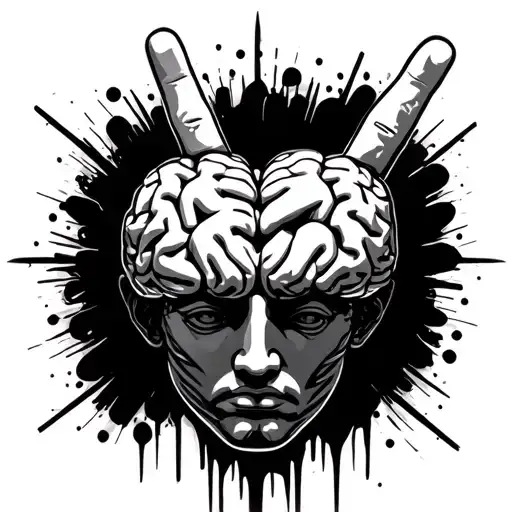 greek statue head peace sign spray paint brain heart  tattoo design idea