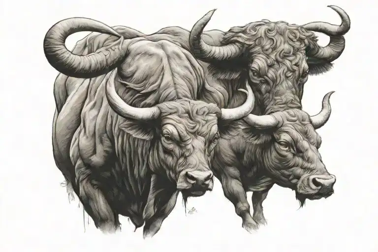 Father-Son Symbolism Dual Bulls: You could incorporate two bulls in the design, one slightly larger and more prominent,  tattoo design idea