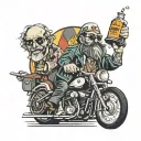 captain Spaulding riding Harley drinking whiskey tattoo design idea