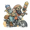 captain Spaulding riding Harley drinking whiskey tattoo design idea