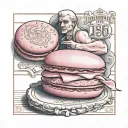 one pink macaron with 1986 added for a muscular white male tattoo design idea
