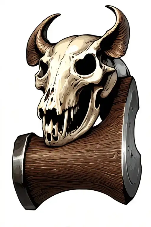wicked hammer with hog skull at the handle tattoo design idea