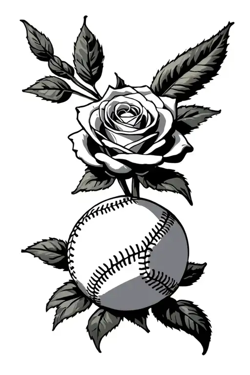 God, baseball seams, and rose intertwined within tattoo design idea