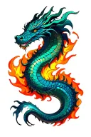 sea serpent dragon wrapped fire tattoo design idea