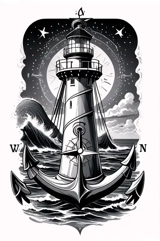 anchor lighthouse compass tattoo design idea