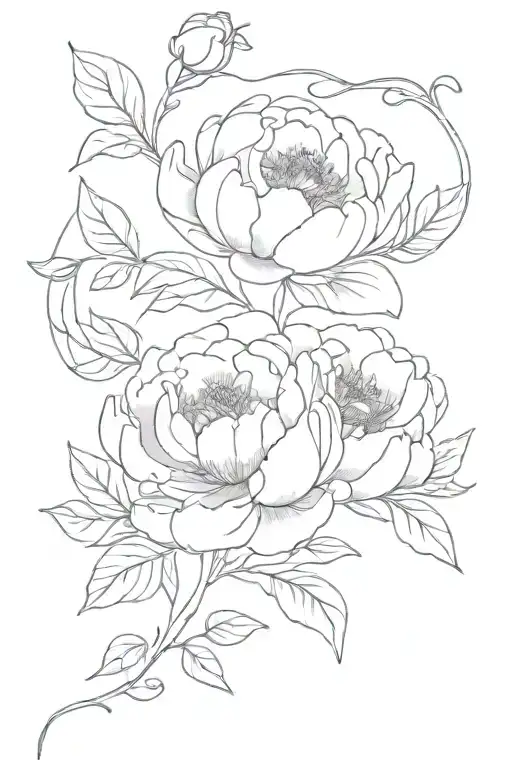 peony flowers and vines tattoo design idea