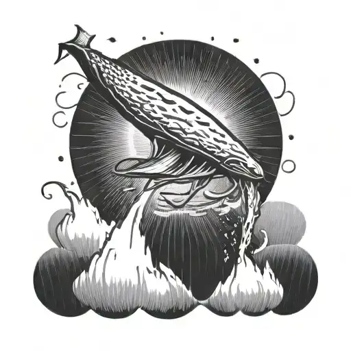 A giant squid battling a UFO in a stormy ocean tattoo design idea