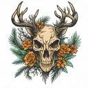 pine tree deer skull tattoo design idea