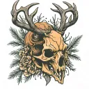 pine tree deer skull tattoo design idea