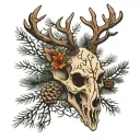 pine tree deer skull tattoo design idea