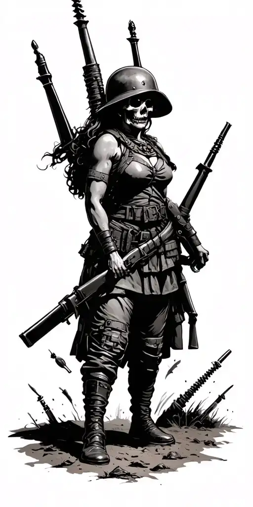 Dead Infantry Queen of Battle scene World War II tattoo design idea