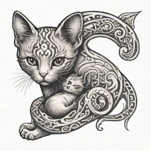 uterus with kitten inside tattoo design idea