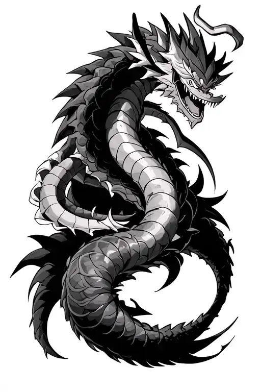 shenron from dragon ball Z that would wrap around arm with Luffy, Naruto and Goku surrounding it tattoo design idea