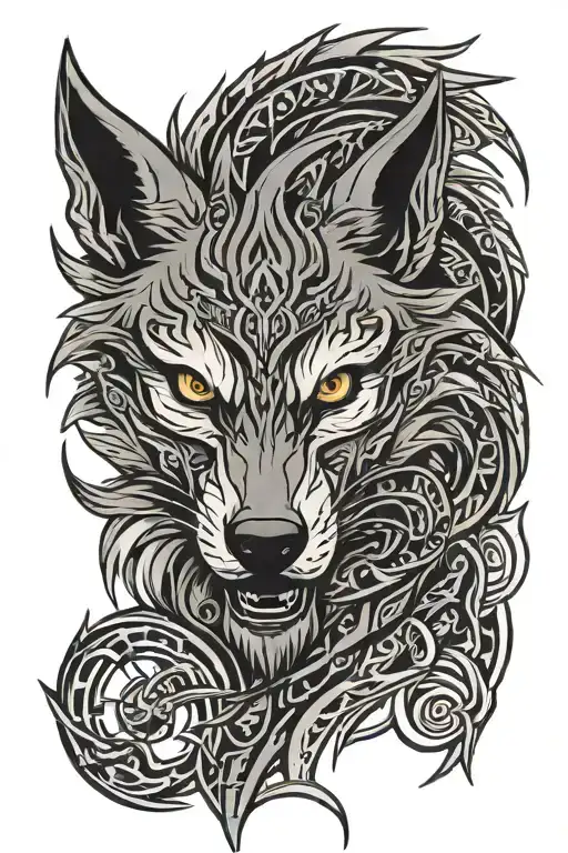 tribal wolf head merged with a tribal dragon ball z tattoo design idea