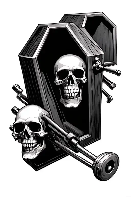 gym, skulls, coffin tattoo design idea